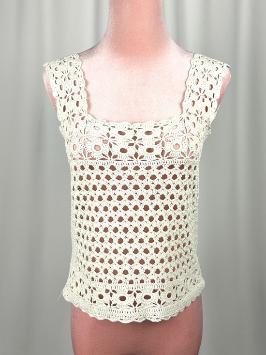 Vintage Tops - Vintage Handmade Cream Crochet Tank Top Boho Festival Cottagecore XS